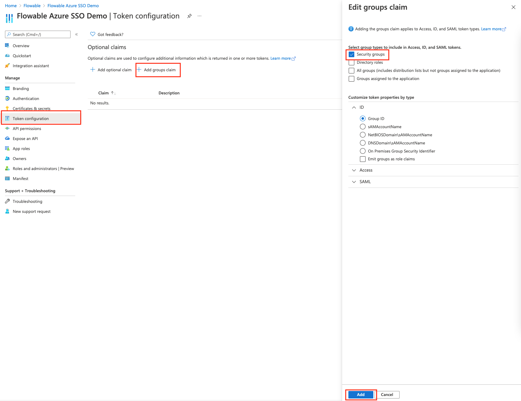 Add Groups Claim in Azure