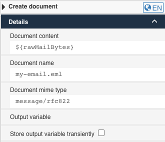 Create document task configuration