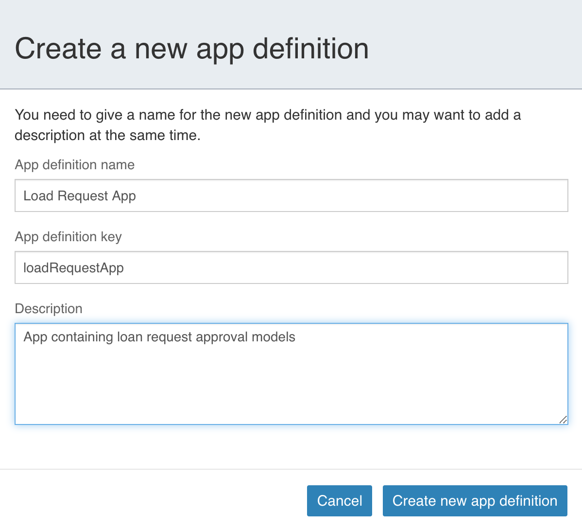 create new app definition