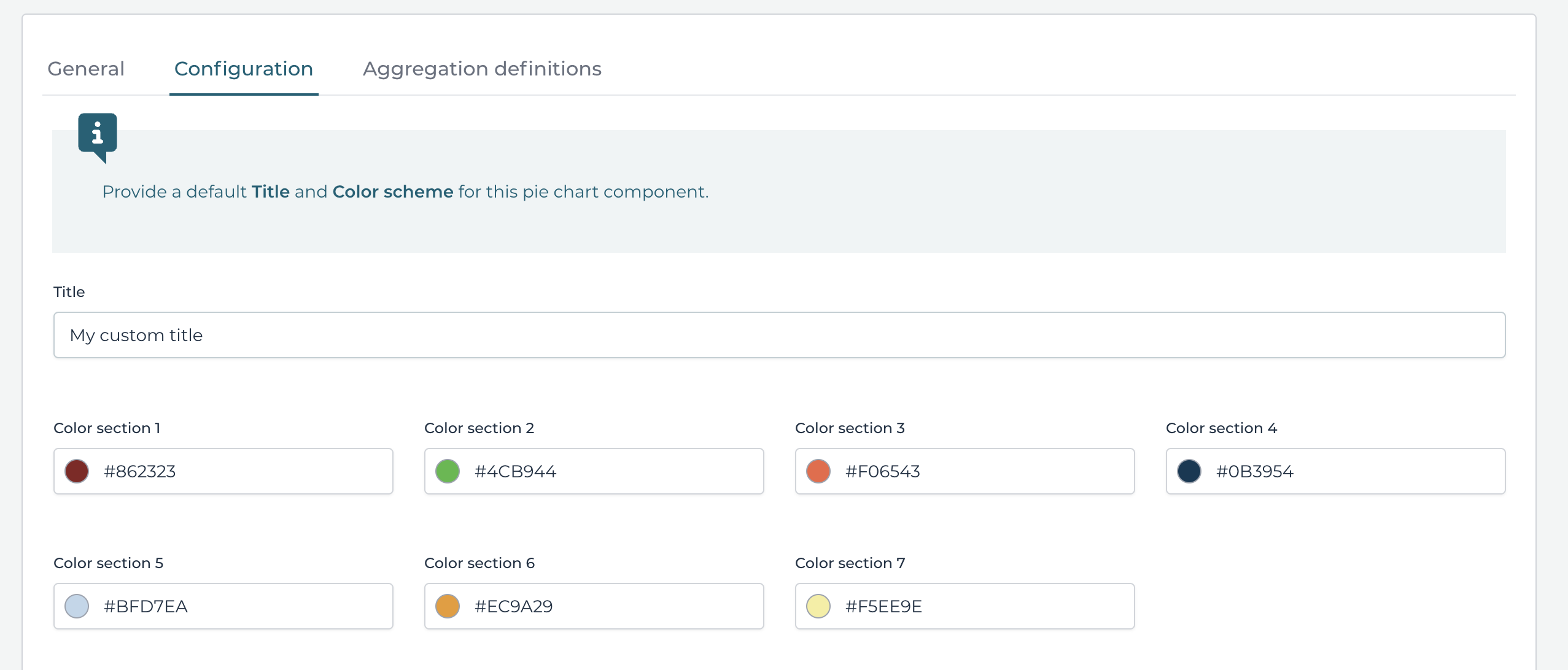 Pie Chart Dashboard Component Configuration