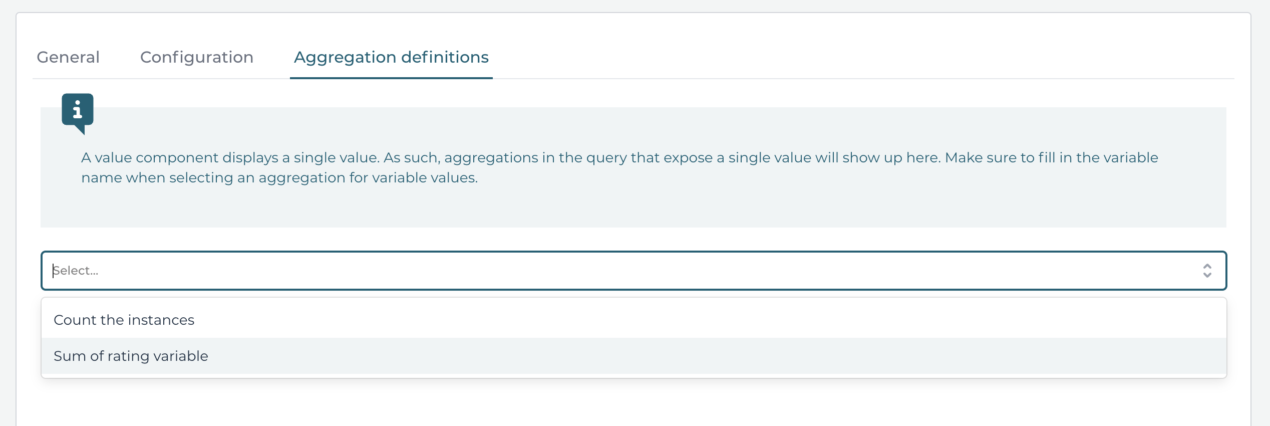 Single Value Dashboard Component Aggregations