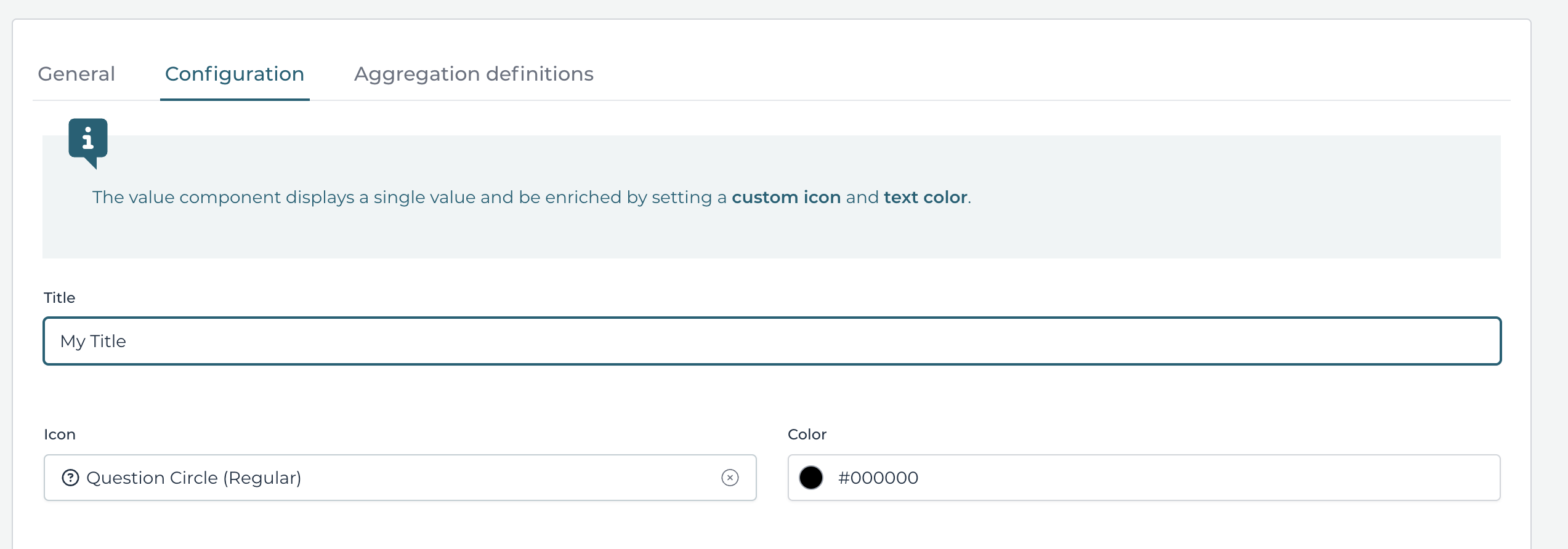 Single Value Dashboard Component Configuration