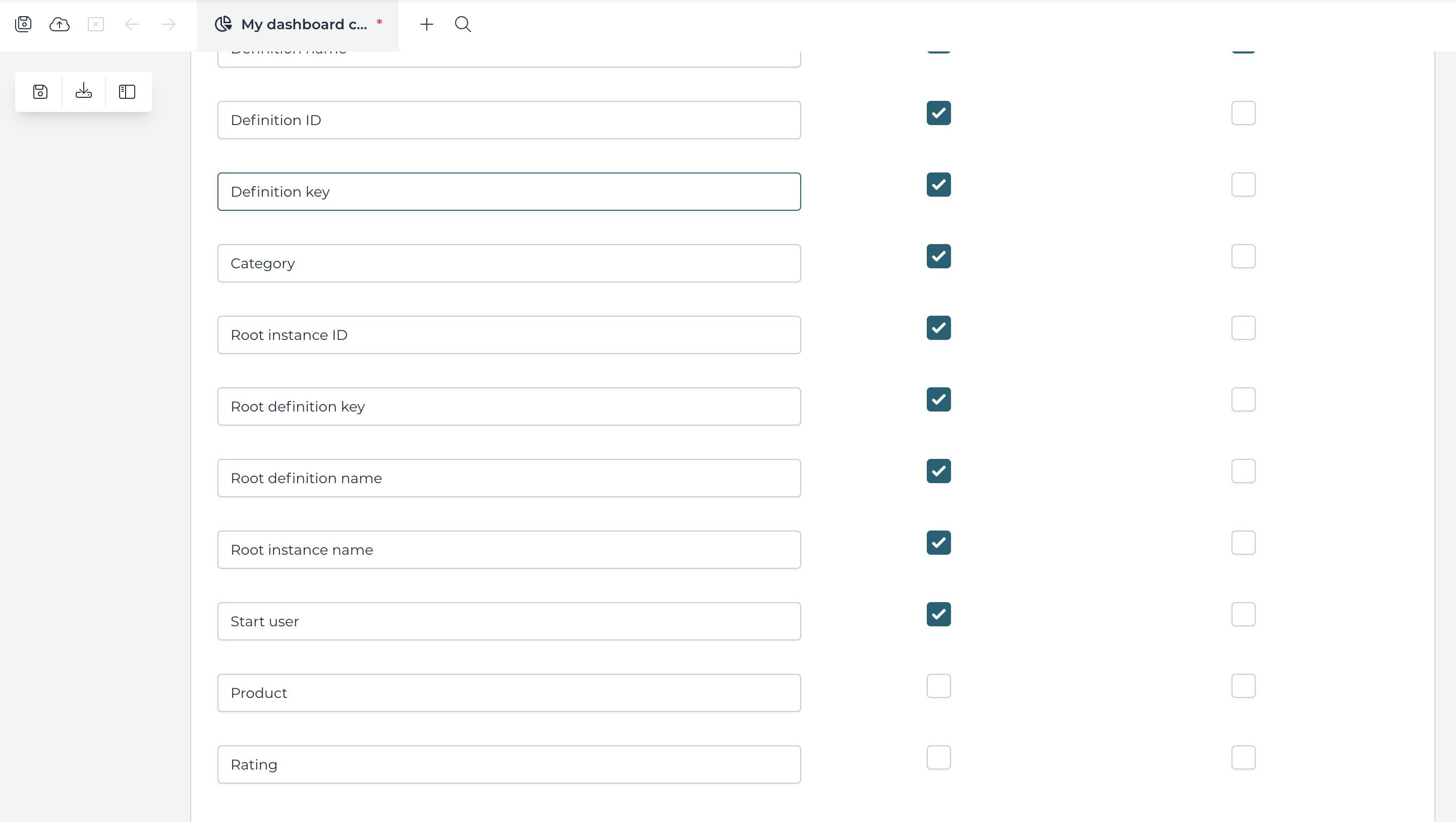 Table Dashboard Component Variables