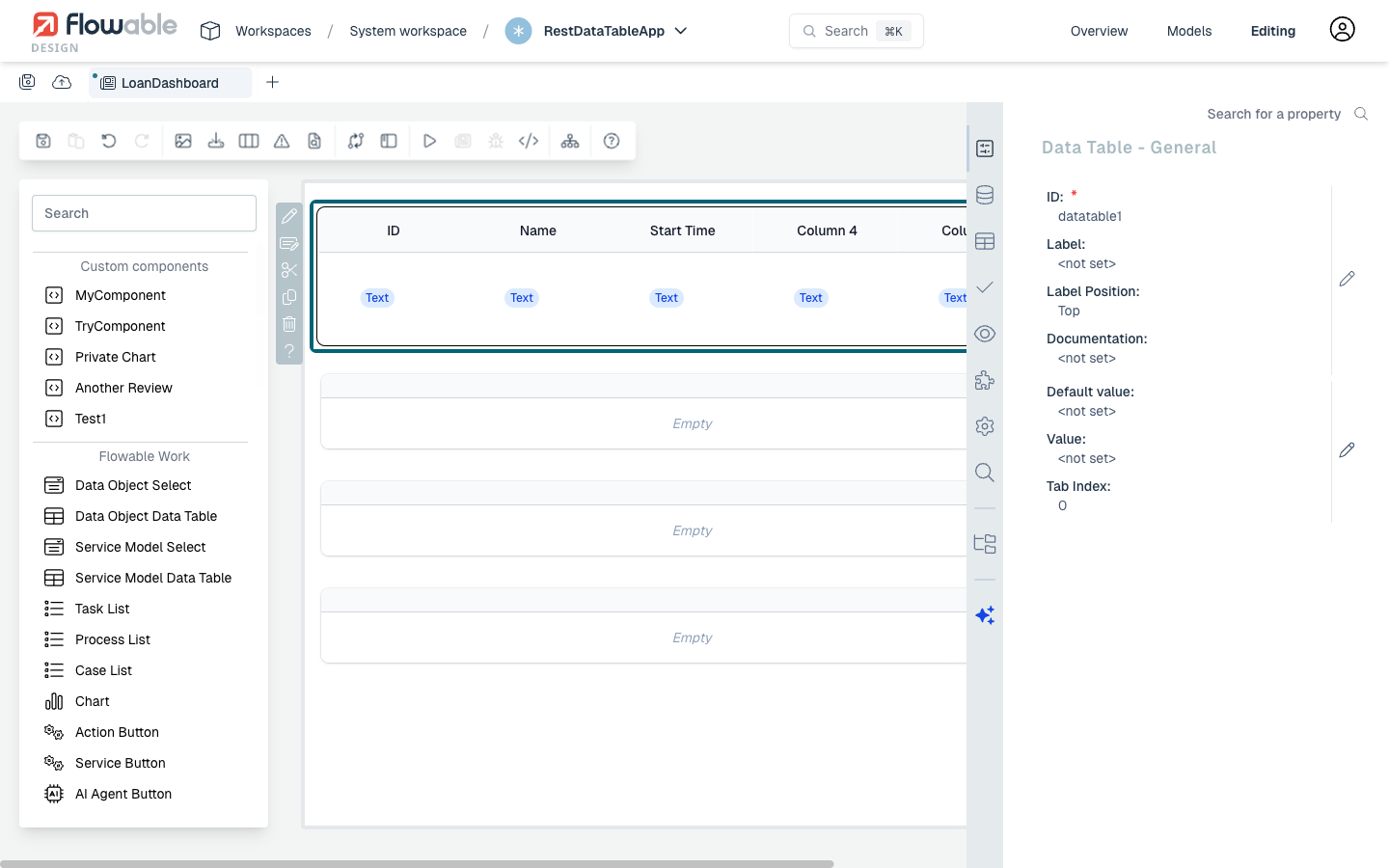 Data table added to page