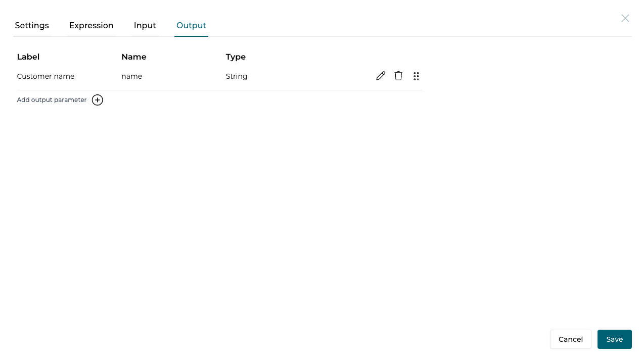 Configure the output parameters for the operation