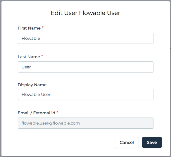 User edit screen