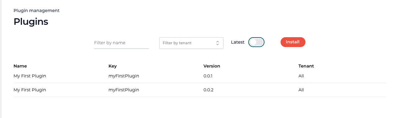 Plugin management plugins list