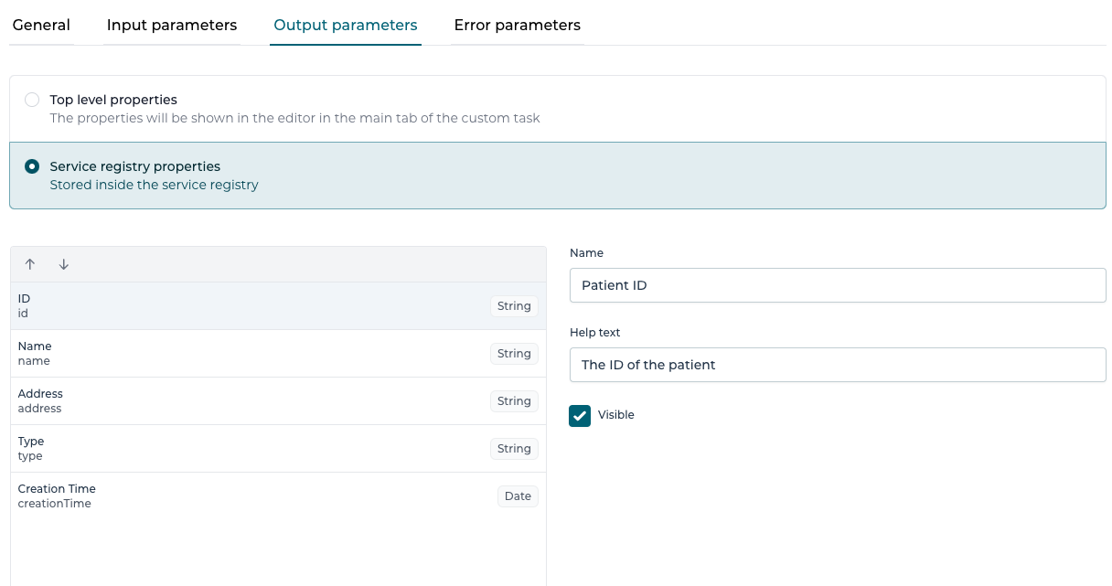 Plugin task service registry output parameters