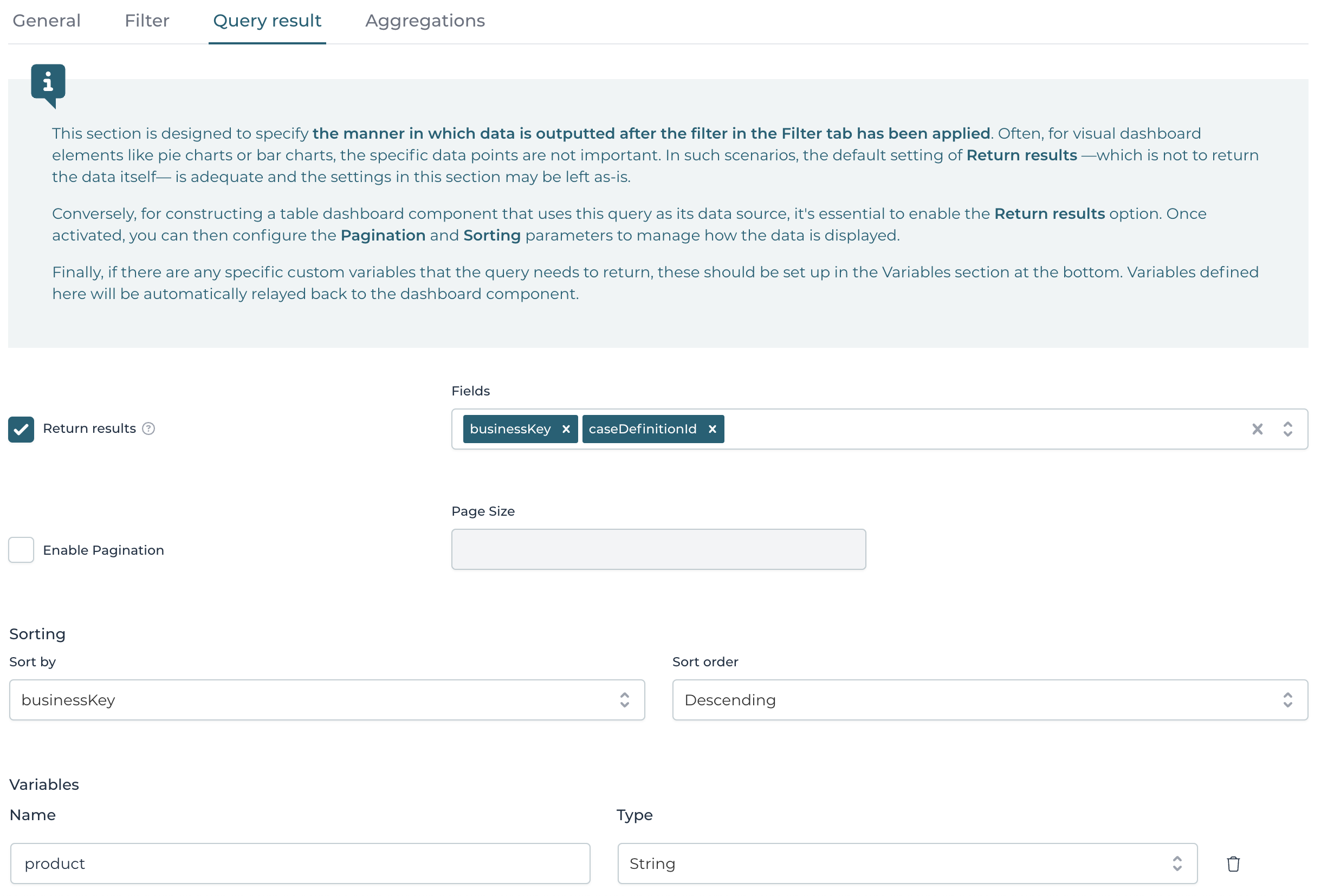 Query model builder Query Result Tab