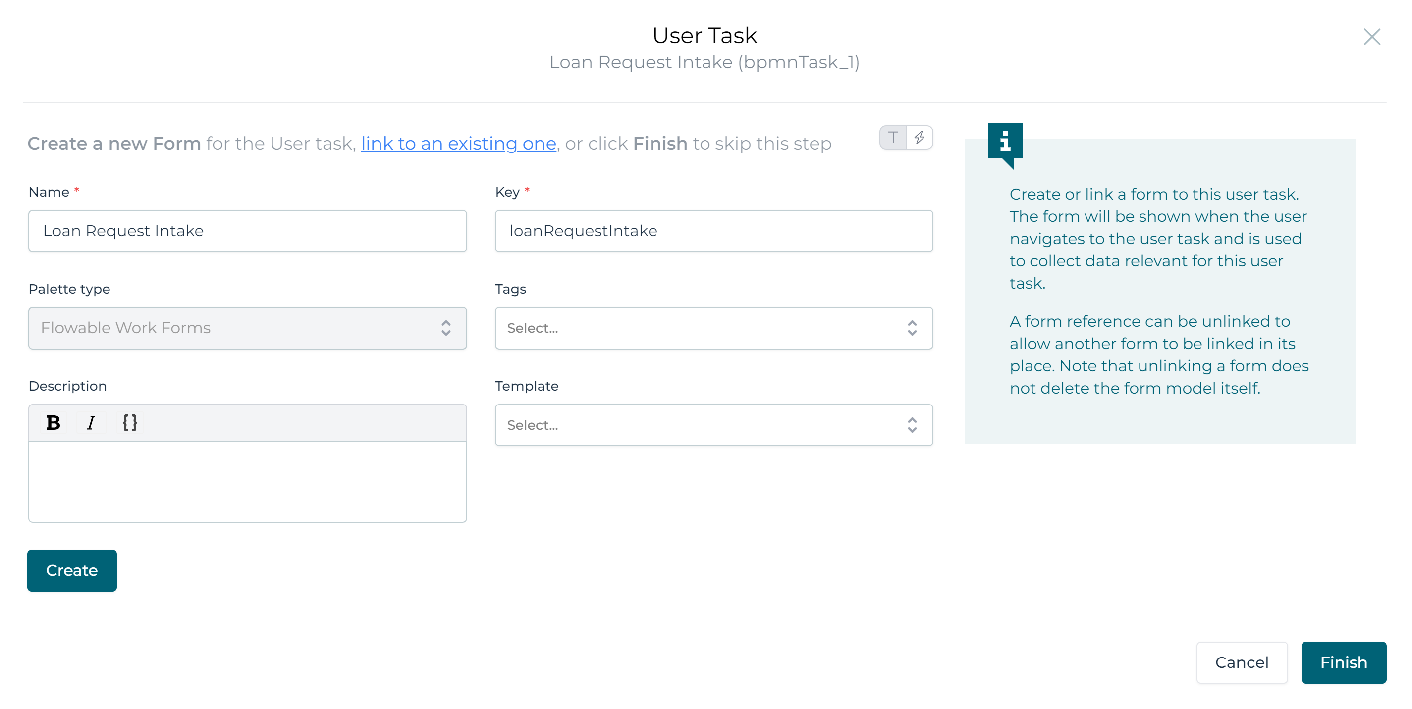 create intake user task