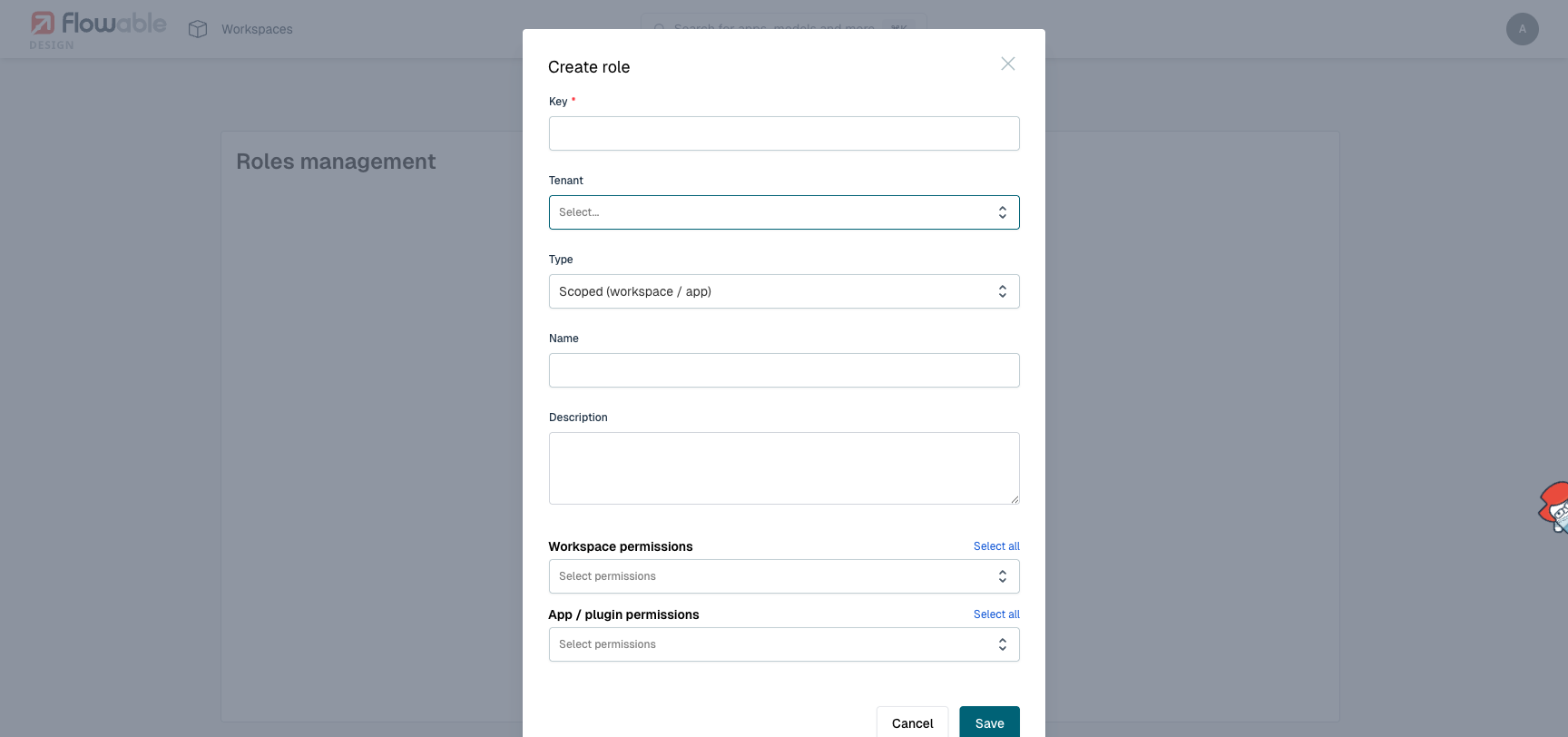 Create custom role dialog