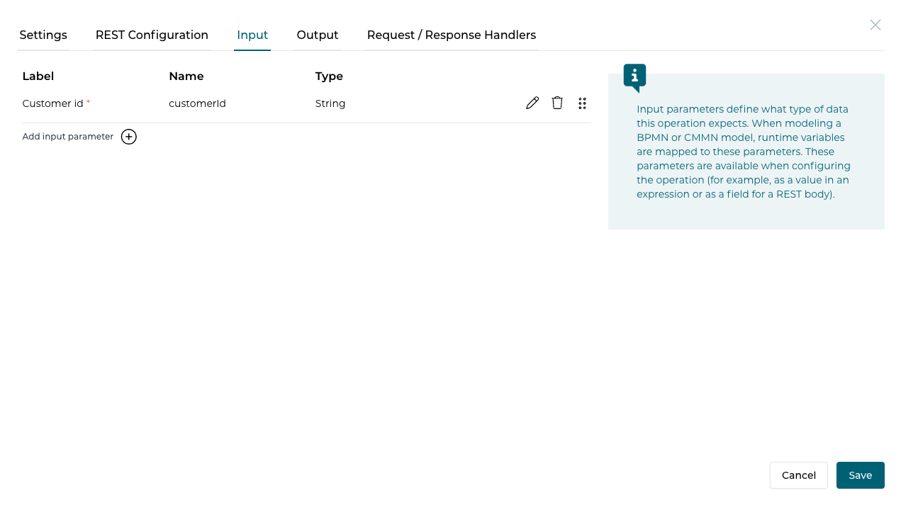 Configure the input parameters for the operation