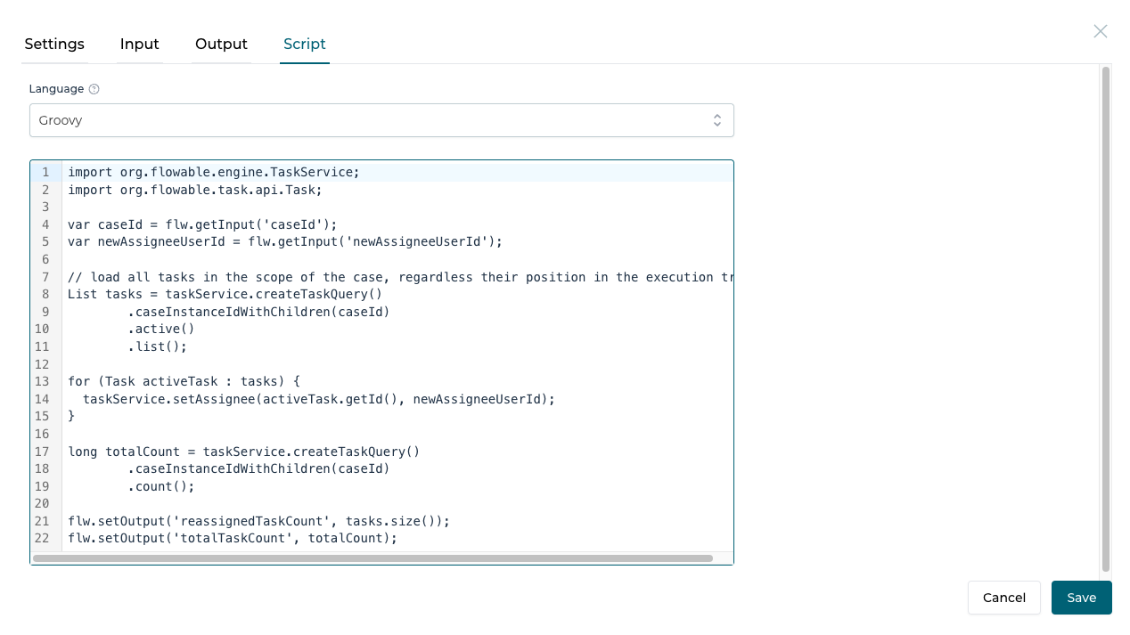 Configure the script of the operation