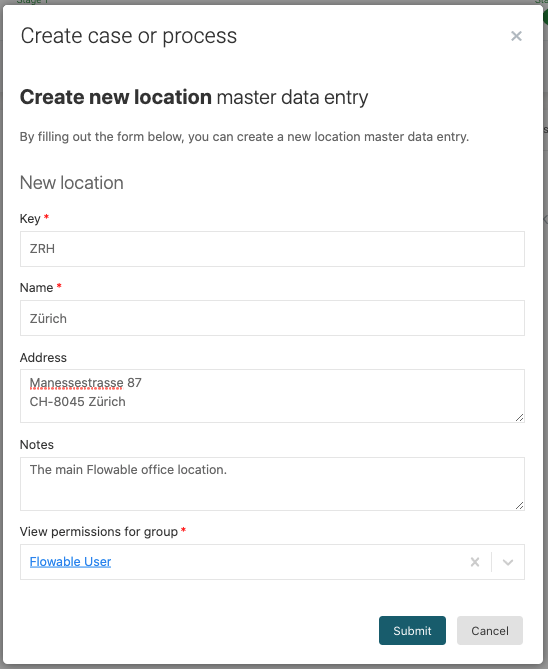 create location start form