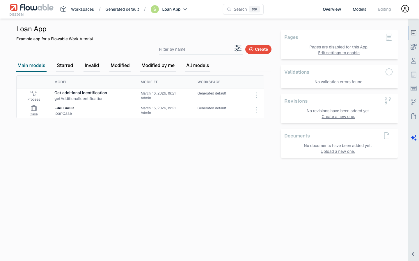 App overview without validation errors