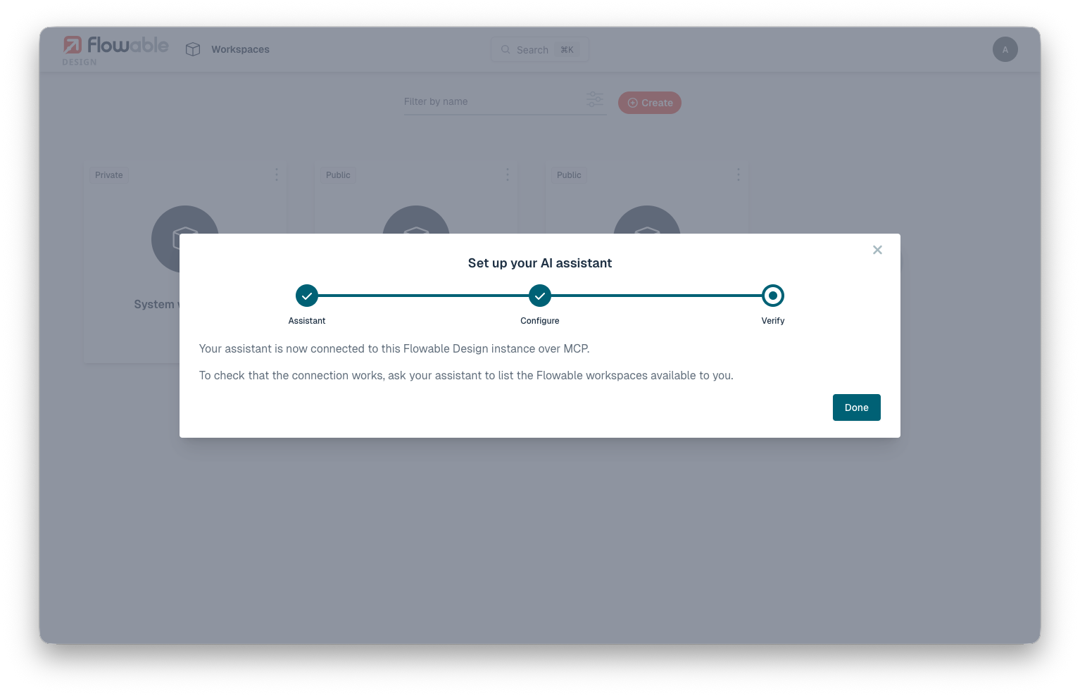 The verify step confirming the connection