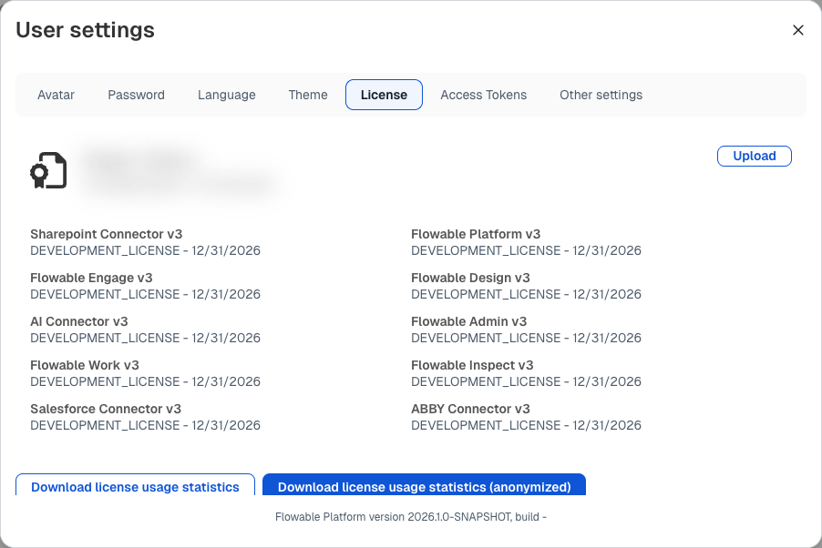 Download License Usage statistics in Flowable Work